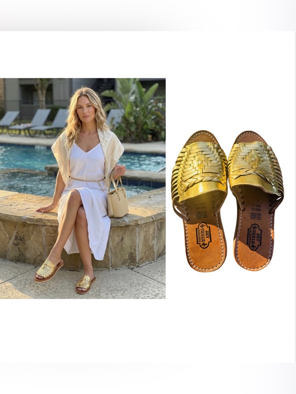 NEW Myrna Art Gold Leather Huarache Sandals Women’s Size 7 Handmade
